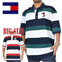 大きいサイズ メンズ トミーヒルフィガー TOMMY HILFIGER 半袖 ポロシャツ ボーダー ワッペン ゴルフウエア XL XXL XXXL あす楽