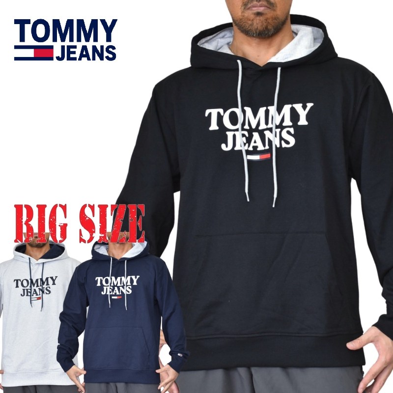 大きいサイズ メンズ TOMMY HILFIGER JEANS トミーヒルフィガー ジーンズ スウエット プルオーバー パーカー 裏起毛 ワンポイント XL XXL XXXL あす楽