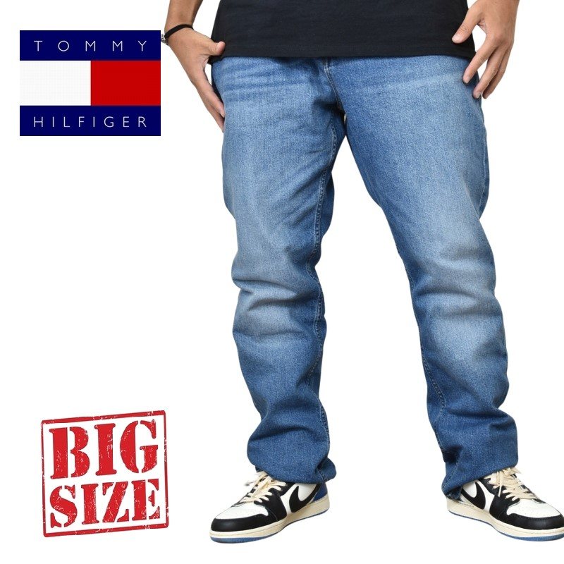 大きいサイズ メンズ TOMMY HILFIGER トミーヒルフィガー デニムパンツ ジーンズ ジーパン ストレート ジップフライ ストレッチ STRETCH DENTON STRAIGHT 40 42 44インチ あす楽