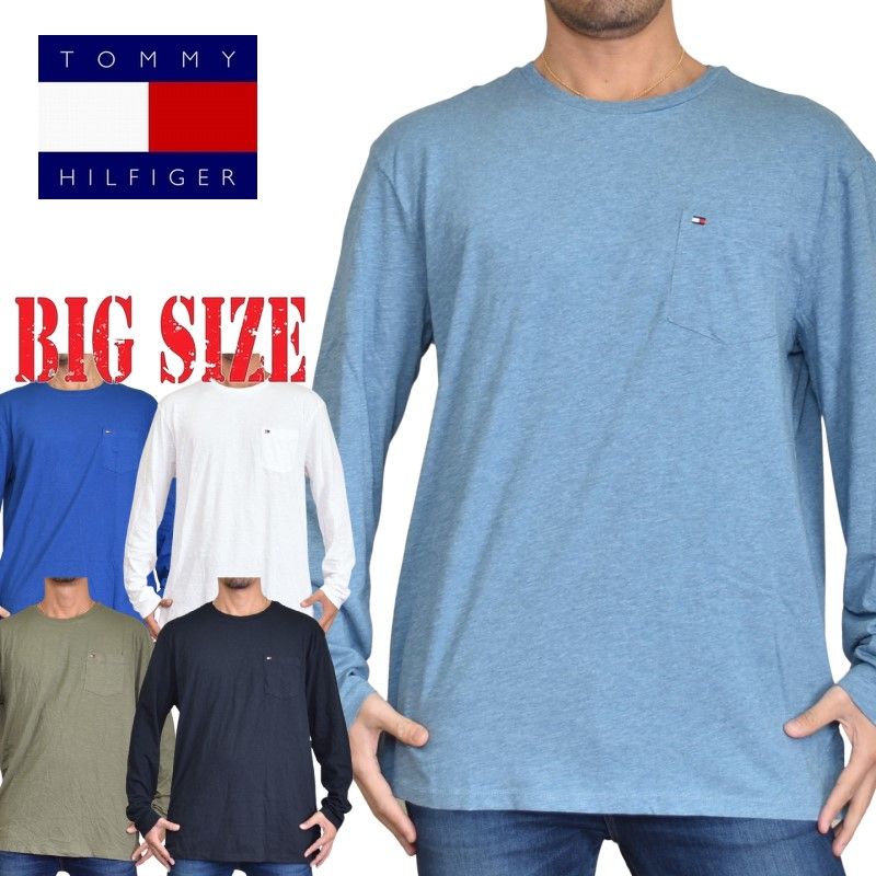 大きいサイズ メンズ トミーヒルフィガー 長袖Tシャツ ロンT ワンポイント ポケット TOMMY HILFIGER XL XXL