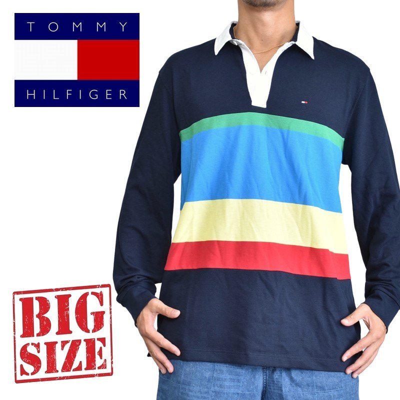 トミー ヒルフィガー ポロシャツ メンズ 大きいサイズ メンズ TOMMY HILFIGER トミーヒルフィガー ボーダー ワンポイント 長袖 ポロシャツ ラガーシャツ XL XXL XXXL あす楽