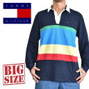 大きいサイズ メンズ TOMMY HILFIGER トミーヒルフィガー ボーダー ワンポイント 長袖 ポロシャツ ラガーシャツ XL XXL XXXL あす楽