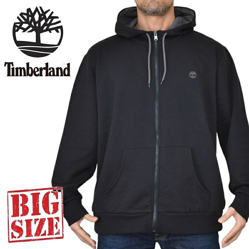 大きいサイズメンズ Timberland ティンバーランド パーカー フルジップ スウェット ジップアップ ワンポイントロゴ刺繍 スウェット ブラック 黒 XXL XXXL