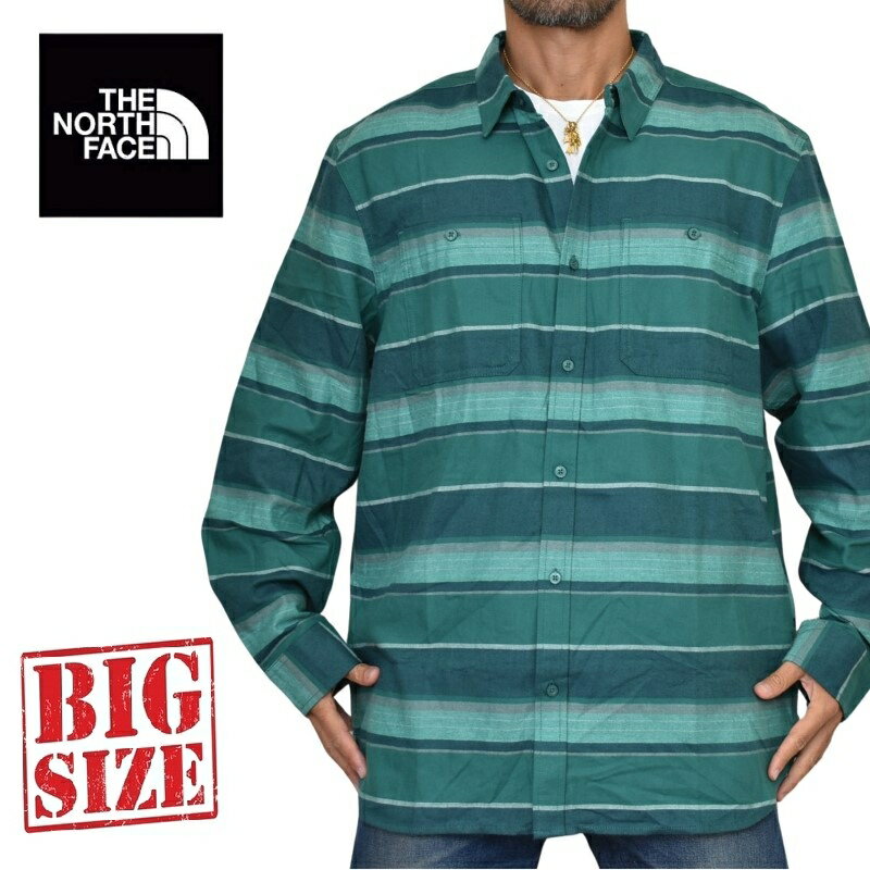 大きいサイズ メンズ ノースフェイス THE NORTH FACE ボーダー柄 長袖 シャツ ネルシャツ LIGHT WEIGHT ARROYO FLANNEL USAモデル XL XXL