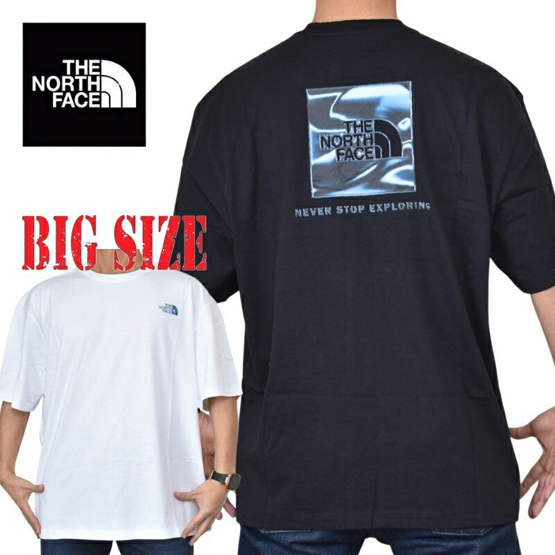T-Shirts - 大きいサイズ メンズ ノースフェイス THE NORTH FACE オーバーサイズ ビッグシルエット 半袖 バックプリント Tシャツ Liquid Box NSE Oversized SS Tee EUライン ヨーロッパモデル 黒 白 ブラック ホワイト XL XXL