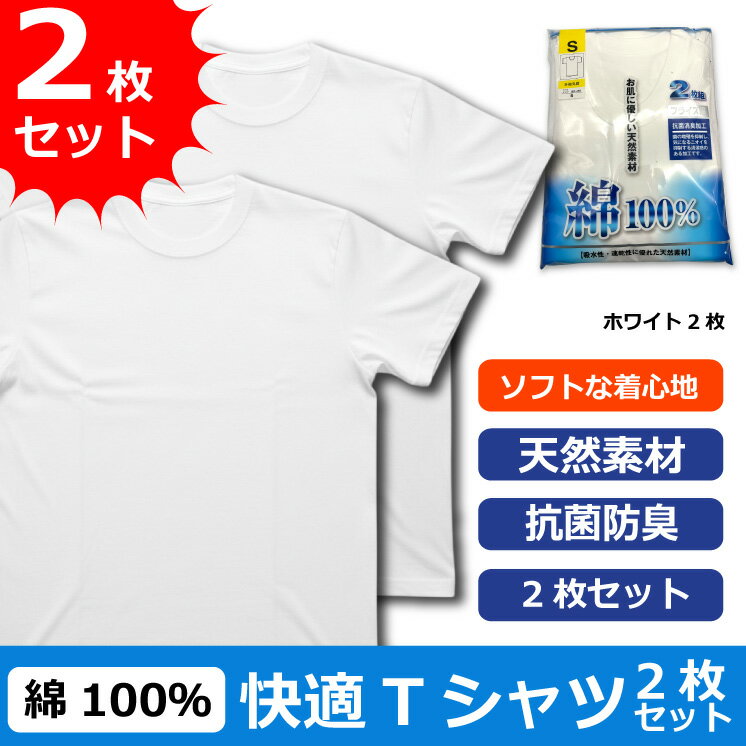 【お肌にやさしい天然素材】お買得 フライス編み メンズ 厳選素材 Tシャツ 2枚セット 【2枚でこの価格】全国送料無料 20002