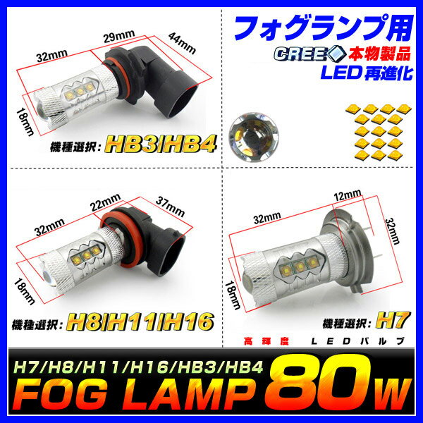 限時【3,780円】【即納】送料無料 CREE製 80W LEDフォグ ホワイト H8 H11 H16 HB3 HB4 PSX26W H7 LED フォグランプ 2個セット!コーナーリングランプ! プロジェクターレンズ 12v対応・無極性 霧灯 6500K フォグ用 led クリア LEDフォグランプ 汎用 簡単交換