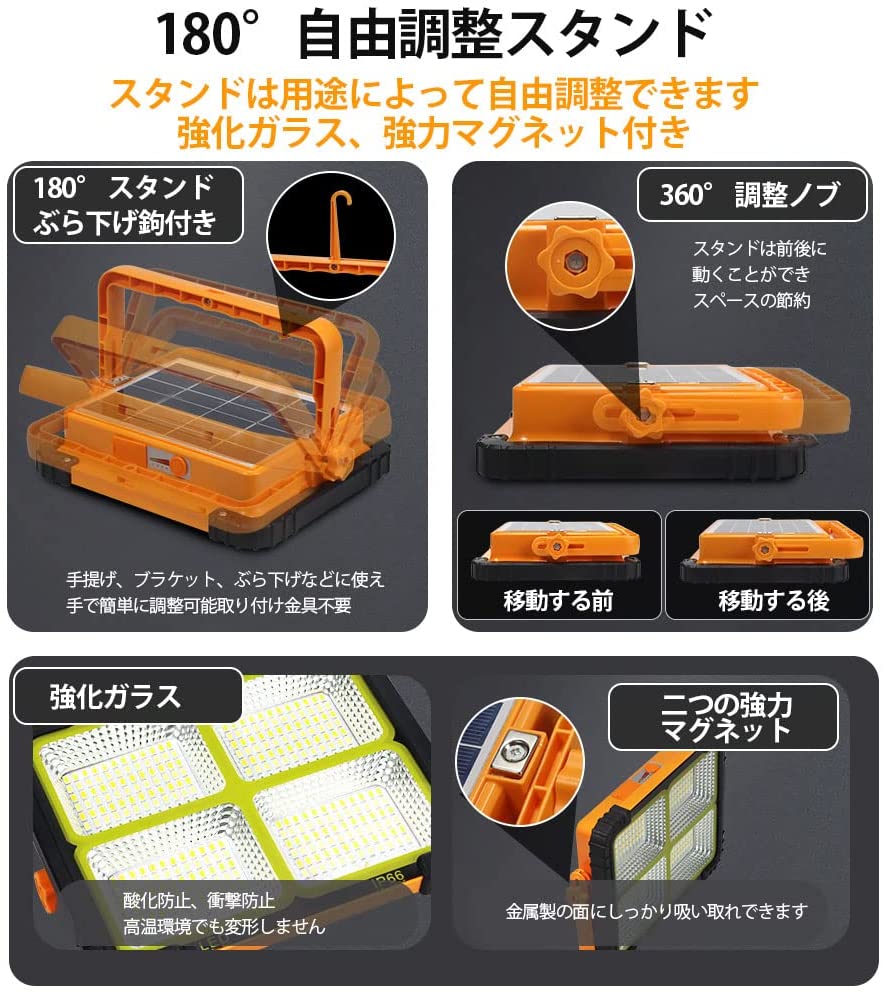 【即納】LED投光器作業灯120WUSB充電式便携12000mAh薄型高輝度五つ点灯モード赤青点滅マグネット付き?外照明キャンプ夜釣りワークライト懐中電灯警示灯防災&停??応日本語説明書付き送料無料