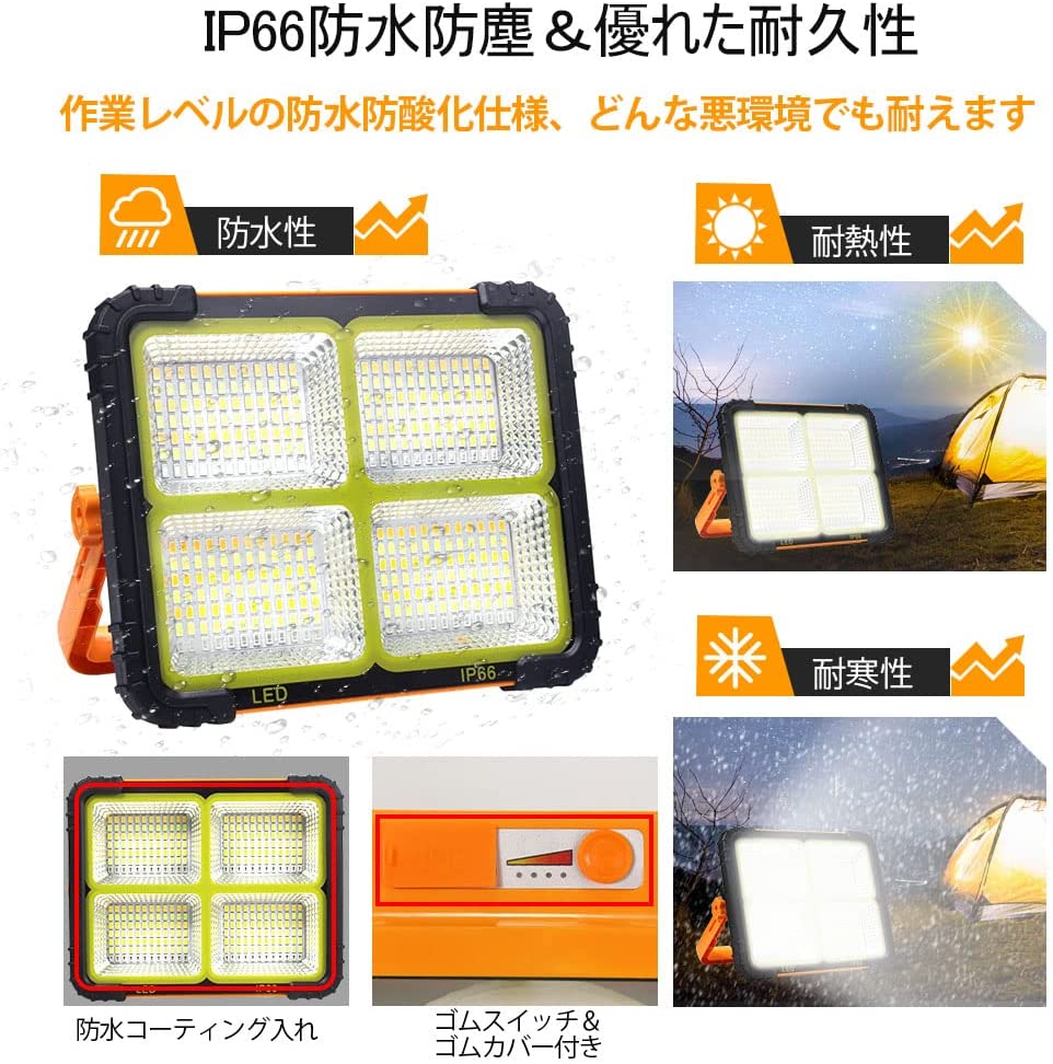 【即納】LED投光器作業灯120WUSB充電式便携12000mAh薄型高輝度五つ点灯モード赤青点滅マグネット付き?外照明キャンプ夜釣りワークライト懐中電灯警示灯防災&停??応日本語説明書付き送料無料