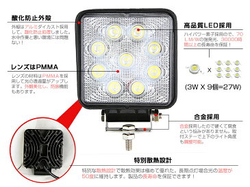 【即納】送料無料 【お買得10個セット】 12v/24v 9連 27W LED ワークライト屋外照明用 防水広角!★広角/狭角 角型 仕様★LEDサーチライト/作業灯27W 小型12/24V船舶/各種作業車対応 LED作業灯/トラック