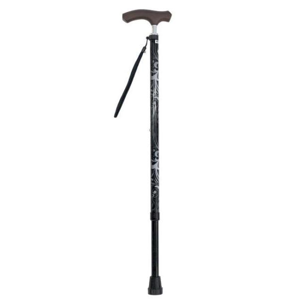 ウェルファン 夢ライフステッキ スリムネック伸縮ベーシックタイプ (柄) ブラック×シルバー (9736) 杖 ..