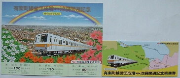 【中古】営団地下鉄 有楽町線営団成増-池袋開業記念乗車券　昭和58年6月24日