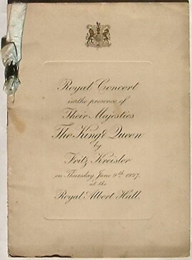 【中古】Royal Concert in the presence of Their Majesties The King & Queen by Fritz Kreisler(英文)　クライスラー ロイヤルコンサートプログラム