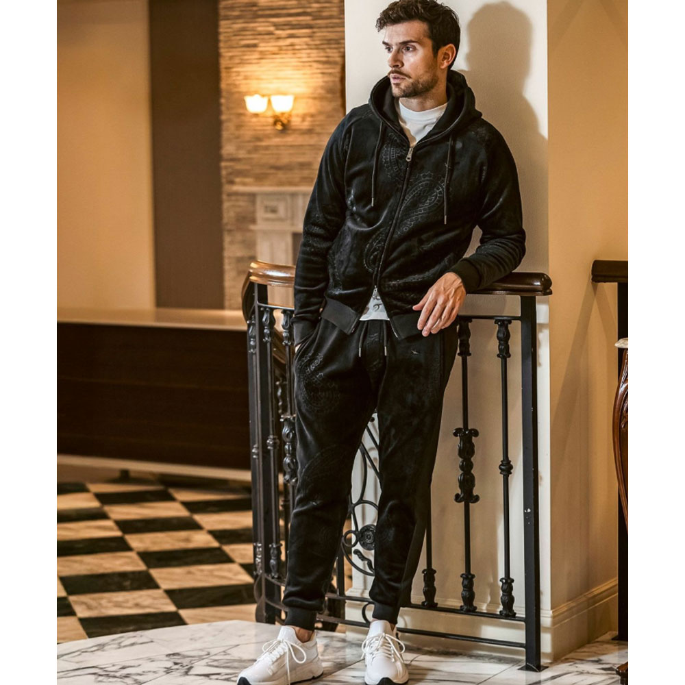 ウノピュウノウグァーレトレ リラックス 1PIU1UGUALE3 RELAX ペイズリーベロアジップパーカーセットアップ S M L XL XXL uso-25...