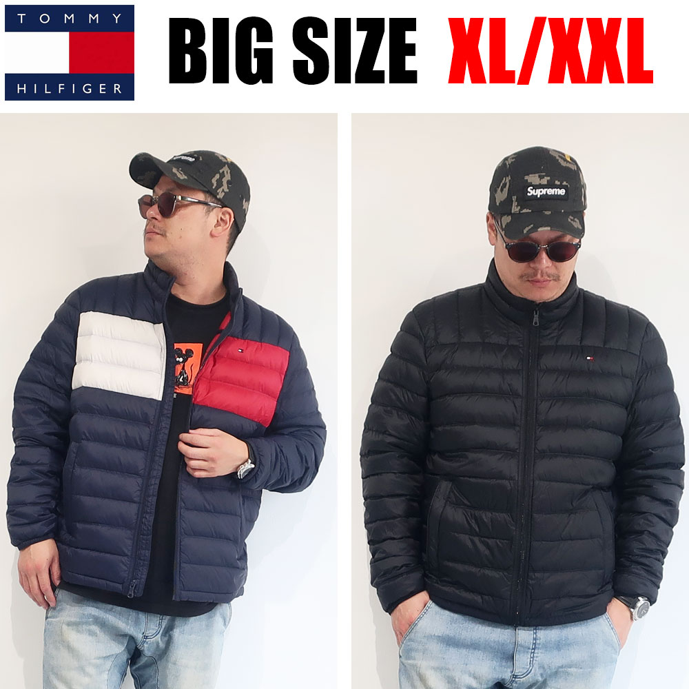 TOMMY HILFIGER メンズ 大きいサイズ アウター ブランド ダウン 90％ フェザー 10％ XL XXL 2L 3L 中綿 ナイロン ジャケット コート ブルゾン ダウン USAモデル 直輸入 アメカジ ストリート ブラック カモ マルチカラー トリコロール 大人 155N580