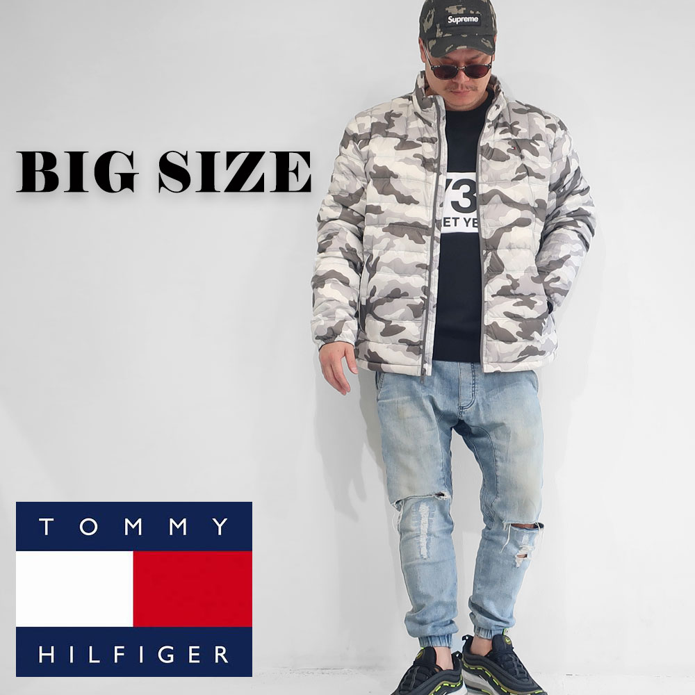 TOMMY HILFIGER メンズ 大きいサイズ アウター ブランド ダウン 90％ フェザー 10％ XL XXL 2L 3L 中綿 ナイロン ジャケット コート ブルゾン ダウン USAモデル 直輸入 アメカジ ストリート ブラック カモ マルチカラー トリコロール 大人 155N580