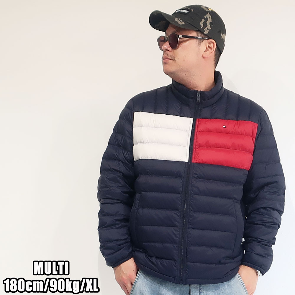 TOMMY HILFIGER メンズ 大きいサイズ アウター ブランド ダウン 90％ フェザー 10％ XL XXL 2L 3L 中綿 ナイロン ジャケット コート ブルゾン ダウン USAモデル 直輸入 アメカジ ストリート ブラック カモ マルチカラー トリコロール 大人 155N580