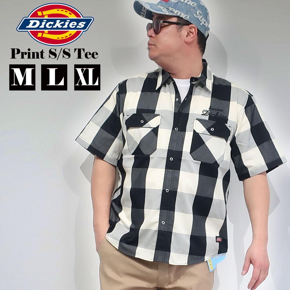 メンズ 半袖シャツ ブランド Dickies ディッキーズ ワークシャツ ツイル チェック ストライプ M L XL ブラック ベージュ カーキ ストライプ カジュアル 胸ポケット ストリート系 アメカジ 大人 30代 40代 50代