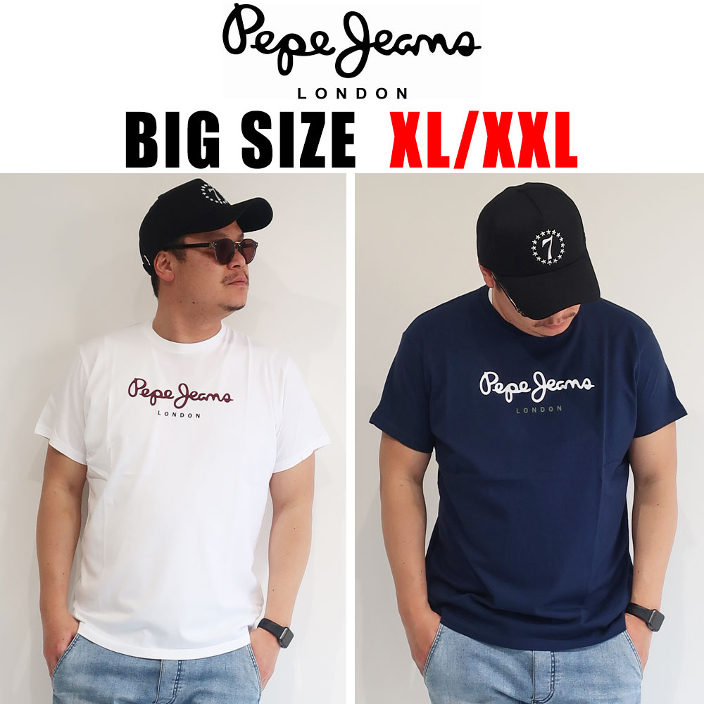 ペペジーンズ PEPEJEANS メンズ 大きいサイズ Tシャツ ブランド 半袖 国内正規品 XL XXL XXXL 2L 3L 4L 白 ホワイト ブラック ネイビー ロゴ 新作 デニム ジーンズ Uネック 丸襟 丸首 カットソー 大人 30代 40代 50代