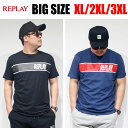 REPLAY リプレイ メンズ 大きいサイズ Tシャツ ブランド 半袖 国内正規品 XL XXL XXXL 2L 3L 4L ブラック ネイビー 正規代理店商品 丸襟 丸首 カットソー 大人 30代 40代 50代 M3004 000 2660