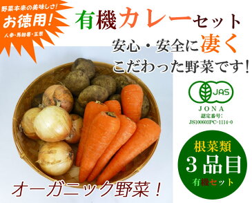 【1品ずつ個包装】 有機野菜 セット 3品目 カレー用 お得セット 家庭用 野菜セット　無農薬