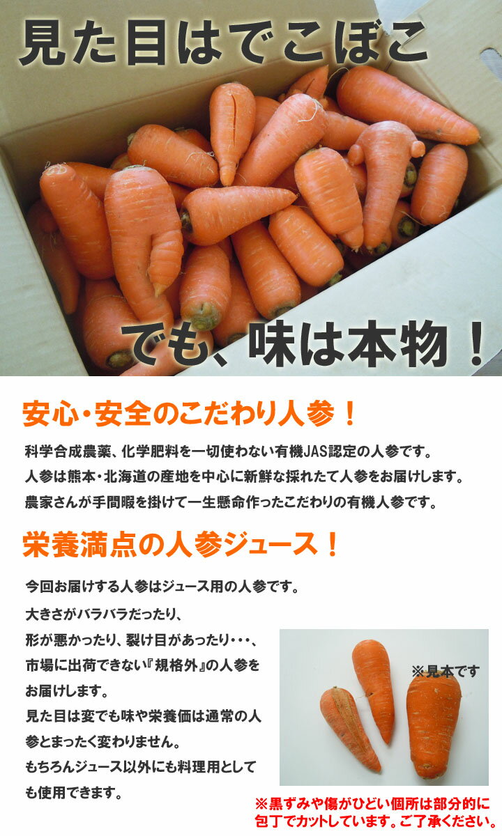 【お試し2回分定期】 送料無料 訳あり 有機人参 10kg×2回分 オーガニック 無農薬にんじん ジュース用