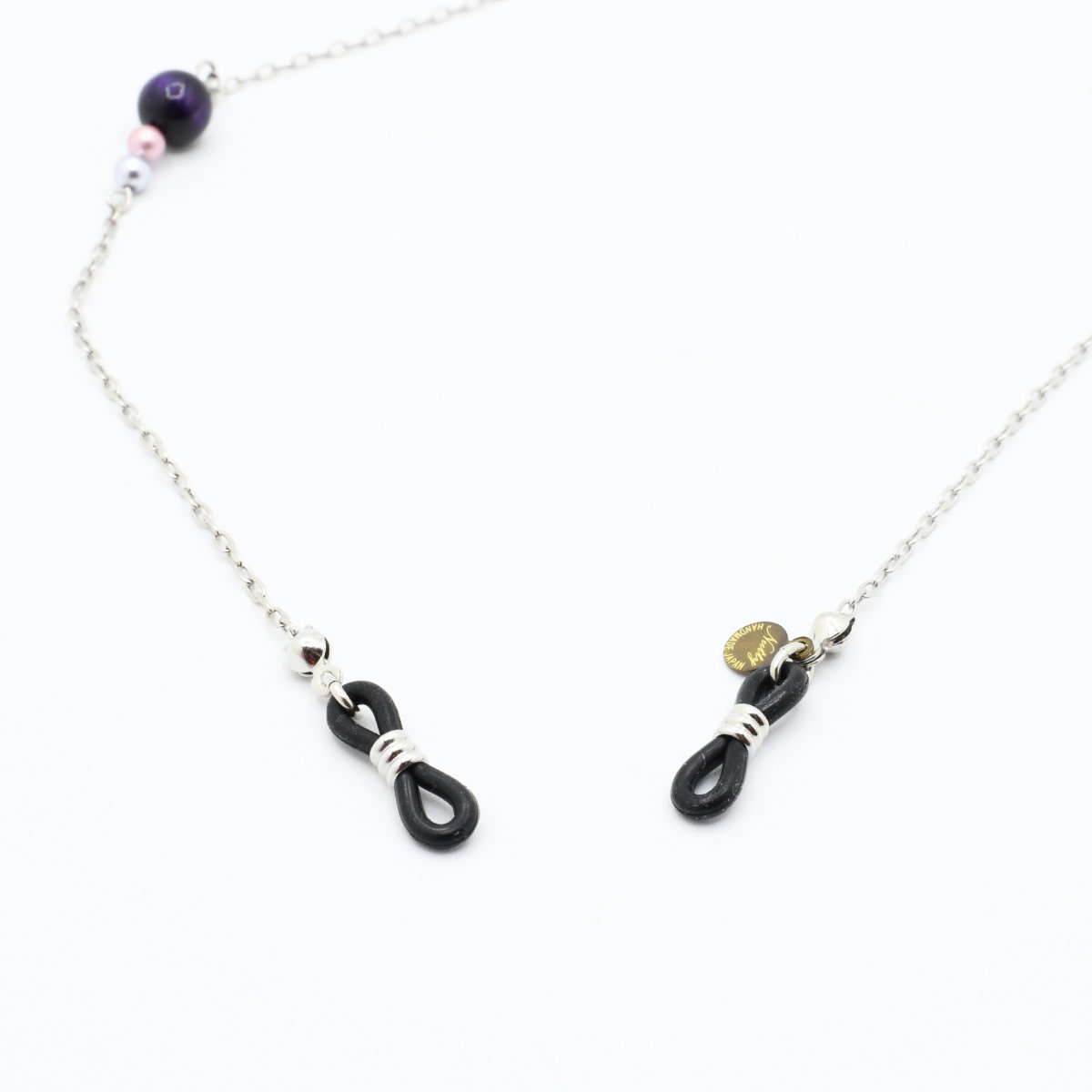 NUTTY ナッティ グラスコード A553カラータイガーアイ＆パールガラス とメタルチェ...
