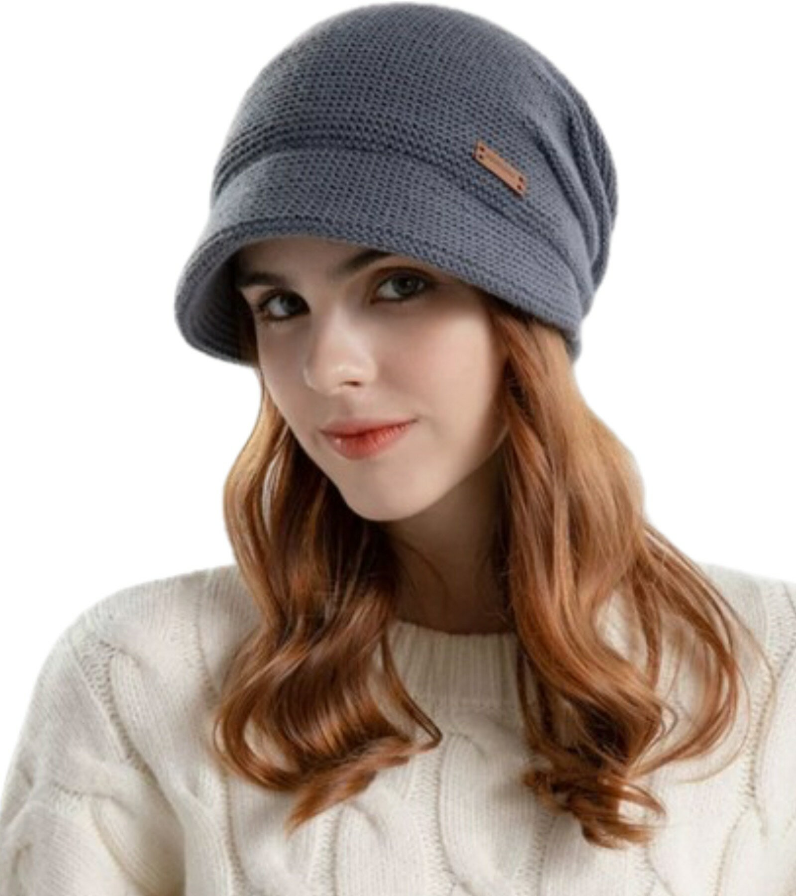 Rakuten - ニット帽 レディース 秋冬 つば付きニット帽・裏起毛 保温・防寒防風 保温 柔らかい きつくない ゆったり 小顔効果 通気 おしゃれ 帽子 ニット帽子 ニットキャップ ケア帽子 無地 二重防寒