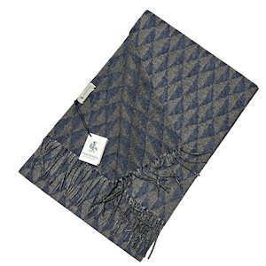 【残り1枚】 PIACENZA（ピアチェンツァ) ブルー×ベージュ ダイヤ柄 バージンウール カシミヤ シルク マフラー 秋冬 プレゼント ギフト クリスマスギフト クリスマスプレゼント バレンタインギフト【国内正規品】 【あす楽対応】【あす楽】 【送料無料】