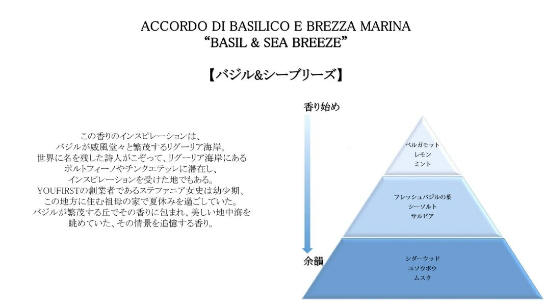 朝摘みのバジルをブレンドした最新作 バジルアンドシーブリーズ バジルシーブリーズ 爽やかな緑のイタリアの香り You First ユーファースト ディフューザー 250ml Breeze Basilsea バジル 大量入荷 シーブリーズ ギフト イタリア製