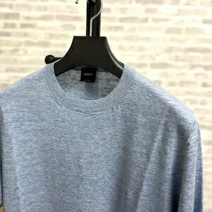 BAFY ( バフィー ) ライトブルー モックネック ニット 半袖 丸首 サマーニット Tシャツ リネン コットン ネップ 春夏 イタリア製