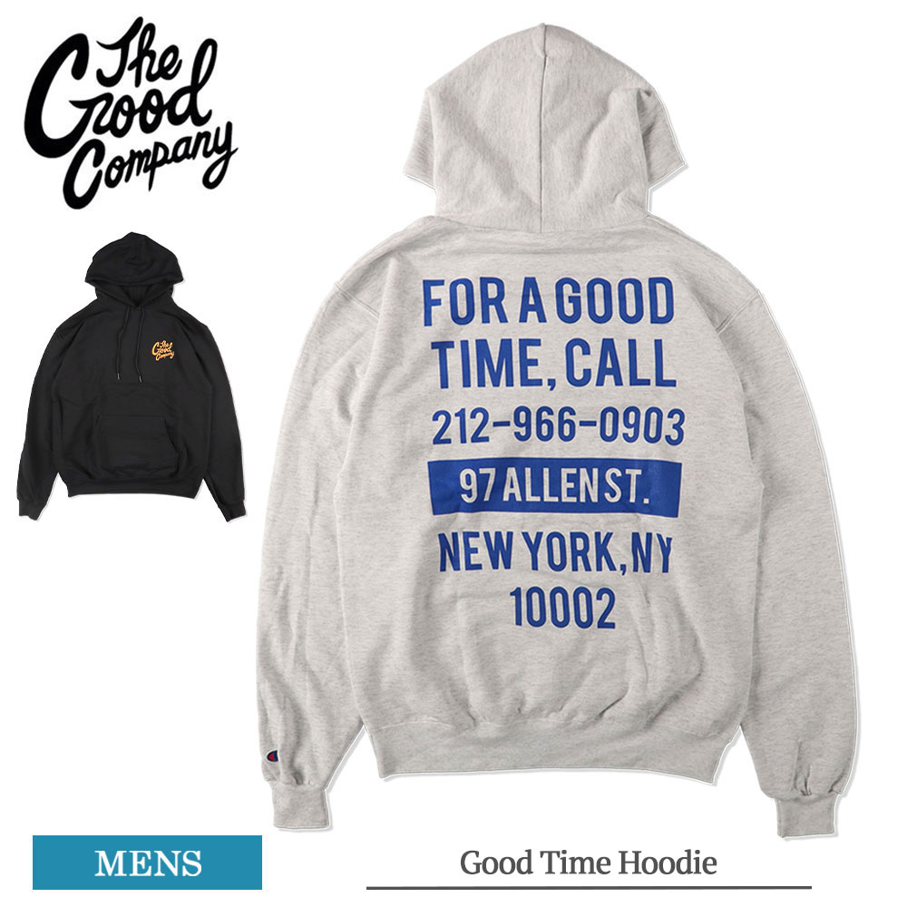 THE GOOD COMPANY ザグッドカンパニー Good Time Hoodie メンズ パーカー フーディー プルオーバーパーカー フード スウェット スエット 長袖 裏起毛 ブランド おしゃれ スケートボード ストリート スケボー 秋 冬 グレー ブラック Gray Black