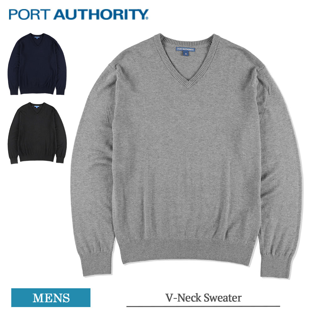 ポートオーソリティ PORT AUTHORITY セーター Vネックセーター メンズ SW285 V-Neck Sweater Vネック 無地 オフィス カジュアル ヘザーグレー ネイビー ブラック ワークウェア 作業服 防寒 秋…