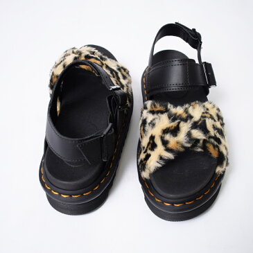 Dr.Martens ドクターマーチン 26721285 Zebrilus Voss II Fluffy Sandal レディース ヴォス II フラッフィ イエローウェルトステッチ サンダル 厚底 ストラップサンダル コンフォートサンダル フェイクファー スライドサンダル タン レオパード ブラック ヒョウ柄