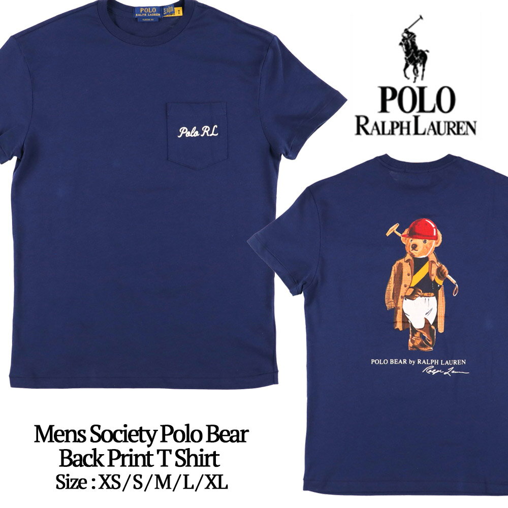 メール便 POLO RALPH LAUREN ポロ ラルフローレン ポロベア バックプリント Tシャツ メンズ レディース 半袖 710B14613001 Jersey Knit Polo Society Polo Bear Back Print TShirt ポケット付き カットソー クルーネック コットン おしゃれ