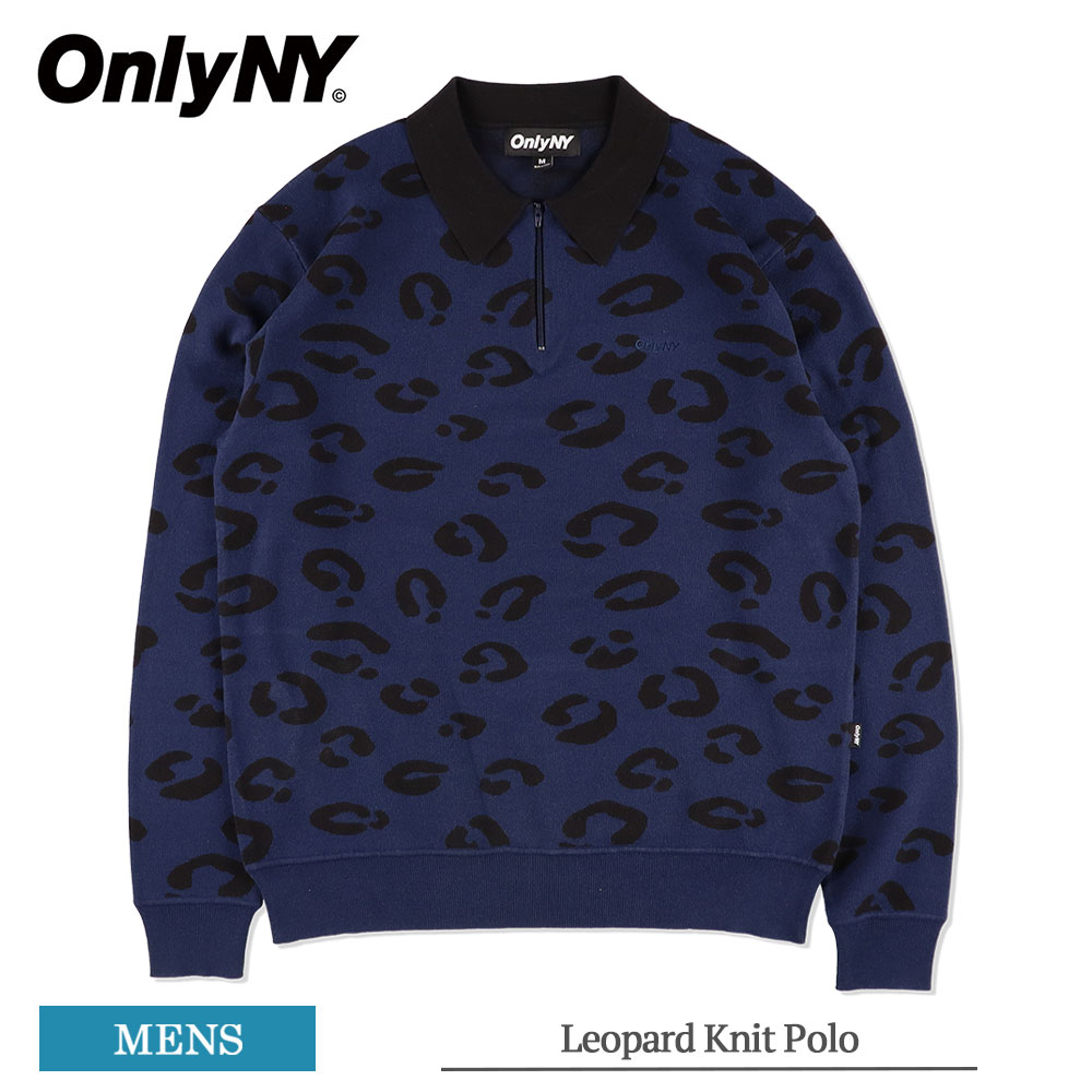 ONLY NY ꡼ ˥塼衼 Leopard Knit Polo 쥪ѡ ˥å ݥ  ݥ Ĺµ ȥåץ åѡ ϡեåץ » ҥ祦 ɿ ˥ޥ    ֥ ͥӡ Navy