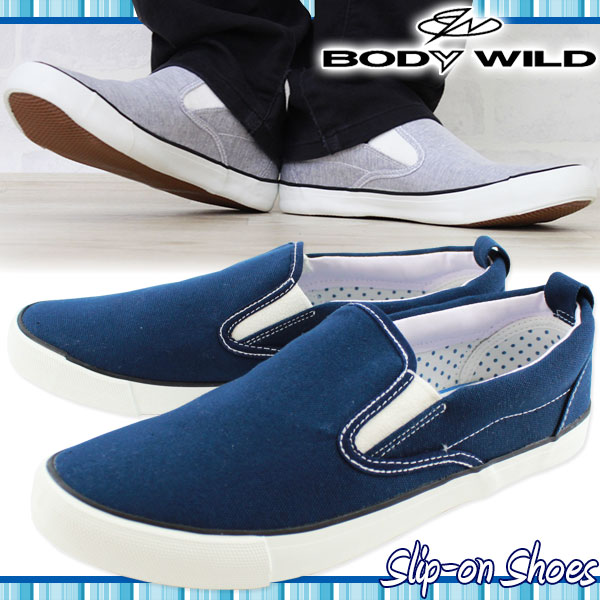 BODY WILD BW-3008 メンズ スリッポン シューズ ボディワイルド ローカット スニーカー カジュアル ネイビー グレー ドット ストライプ柄 軽量 父の日ギフト