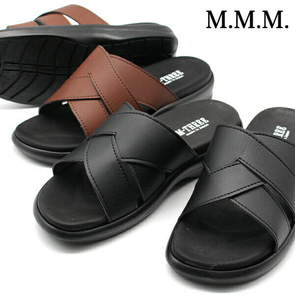 サンダル メンズ 靴 スリッパ 黒 ブラック ブラウン コンフォートサンダル オフィス 日本製 幅広 3E 室内 ビジネス 軽量 軽い おしゃれ 厚底 クッション 疲れない 大人 高級 疲れない エムスリー M.M.M 2033