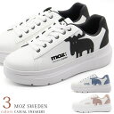 MOZ モズ スニーカー レディース 靴 黒 ブラック ブルー ピンク エルク ヘラジカ レースアップ コート シューズ 靴 ローカット 厚底 北欧 スェーデン...