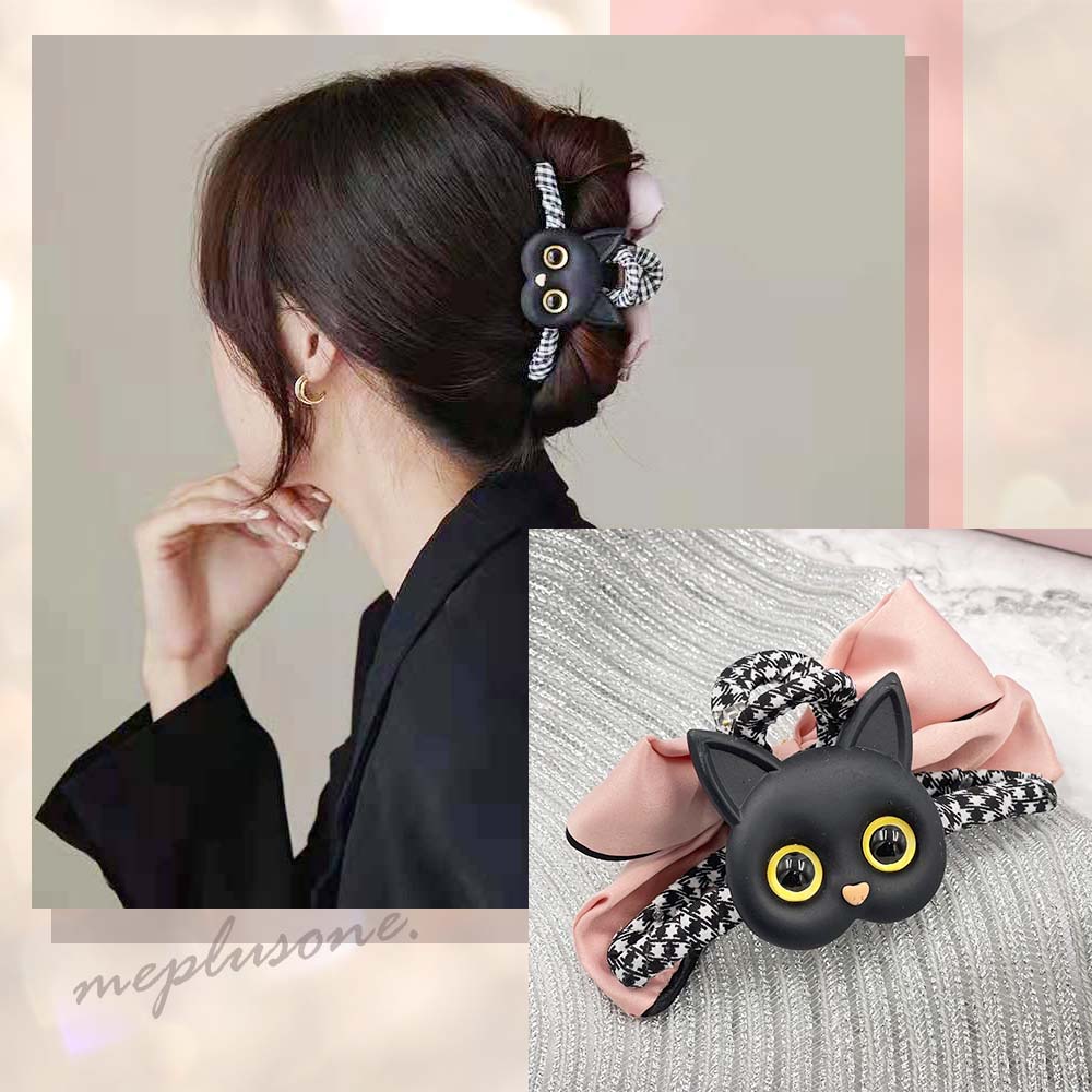 【期間限定クーポン発行中】にゃんこヘアクリップ 猫アクセサリー 猫アクセ ねこ ネコ かわいい 韓国アクセ 動物 大きめ 黒猫　白猫 ヘアクリップ ワニクリップ まとめ髪 おしゃれ リボン ピンク キラキラ 可愛い プレゼント 固め ママ バンスクリップ 夏 旅行 敬老の日