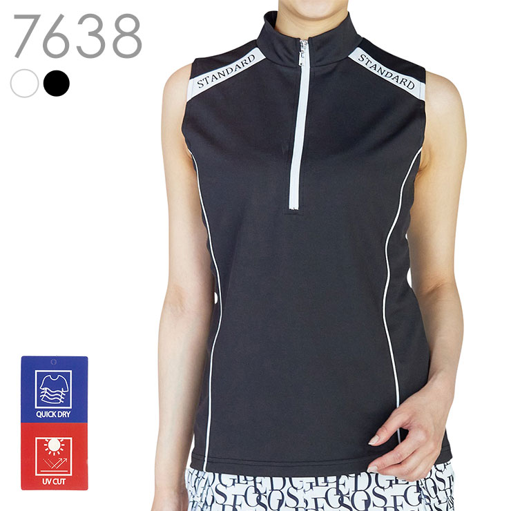 【ネコポス発送】【2021春夏新作】ノースリーブジップアップスキッパー【M L LL 3L 大きいサイズ 対応】さらっとした着心地 ポリエステル鹿の子で吸水速乾 UVカット加工　ジップ開閉で着替えもラクチン！ 真 夏 仕様 モノトーン コーデ レディース ゴルフ ウェア