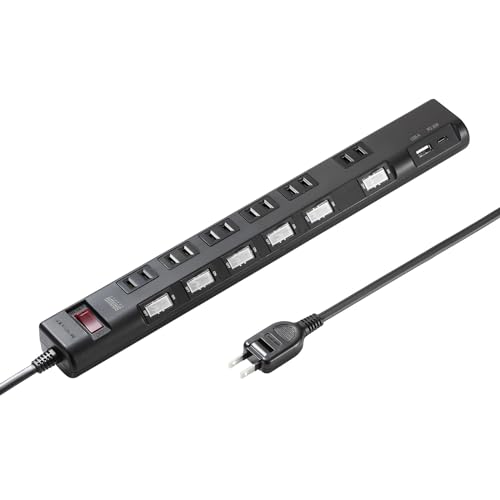 サンワサプライ 節電タップ（2P・6個口・1m・ブラック） TAP-B108UC-1BK 送料無料