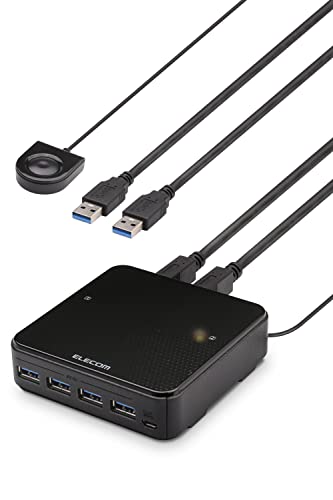エレコム USB切替器 PC→2ポート USB3.0→4ポート 手元スイッチ ブラック U3SW-T2 送...