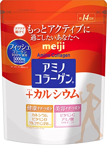 -/14日分 98g/2630620・PackageQuantity:1・パッケージ個数:1・商品サイズ(幅×奥行×高さ):150mm×82mm×200mm・内容量:98g・カロリー:1食分(7g):26kcal・原産国:日本・保存方法:開封後はホコリや髪の毛が入らないようチャックをしっかりとしめ、温度や湿度の高い場所を避けて保管し、なるべく早めにお召上がりください。商品紹介 美容を気にしながらも、年齢と共に衰える骨や関節のケアを行いたい方に、アミノコラーゲンの基礎美容成分はそのままに、カルシウム102とグルコサミン120を強化したコラーゲンパウダー。 飲みやすく、溶けやすいので、お好きな飲み物・食事に1日1杯(約7g)溶かすだけ。・原材料・成分 魚コラーゲンペプチド、マルトデキストリン、植物油脂/炭酸Ca、グルコサミン、ビタミンC、アルギニン、増粘剤（アルビアガム）、乳化剤、香料、ビタミンD、（一部にオレンジ、大豆、ゼラチン、キウイフルーツを含む）