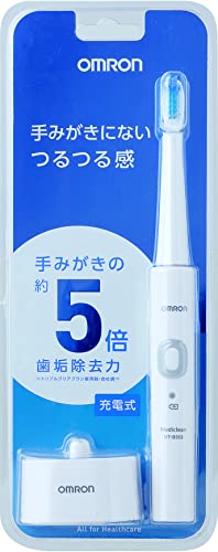 ホワイト/1個 (x 1)/HT-B303-W・パッケージ個数:1・販売名: オムロン 音波式電動歯ブラシ HT-B303 電源: AC100-110 V 50/60 Hz 消費電力: 約 1 W（充電時） 充電方式: 電磁誘導方式 使用電池: ニッケル水素電池（Ni-MH 2.4 V） 充電時間: 約 10 時間（室温 23 ℃にて） 連続使用時間: 約 40 分（室温 23 ℃にて満充電後 100 g 負荷時） オートパワーオフ約 3 分 充電池の特性として、充電を繰り返すたびに 1 回の使用 時間は次第に短くなります。満充電しても使用時間が著 しく短くなったら電池の寿命です。 電池は交換できません。寿命がきたら電池および本体を 廃棄してください。25 550回/分の高速音波振動でつるつるみがき タテ方向とヨコ方向の振動を組み合わせ立体的な振動により、毛先が楕円運動を行います。歯の表面だけでなく歯のすき間や凹凸に毛先が入りこみ、歯垢を効果的に除去します。