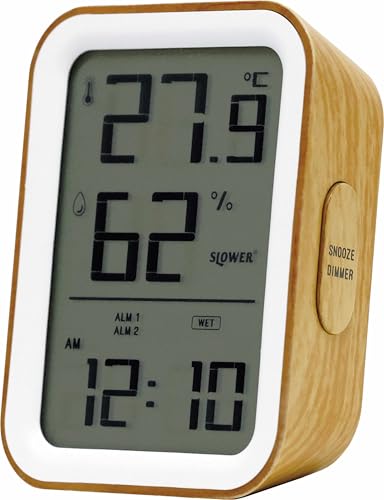 SLOWER 温湿度計 置き時計 デジタル 小型 室温 湿度 調光 LEDバックライト おしゃれ インテリア 木目 LCD HYGROT 送料無料