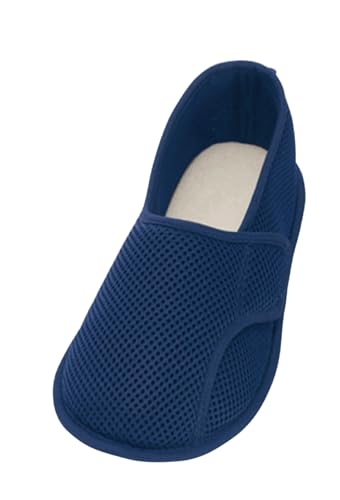 入院用(旧)ネイビー/25.0~26.0 cm 3E/Q2502・Size:25.0~26.0 cm 3EColor:(旧)ネイビー・パッケージ個数:1・【日本転倒予防学会推奨品、病院・高齢者施設/入院・入居時の上履きとして】快適で安全な歩行をサポートするルームシューズです。入院・入居時の転倒予防として、スリッパの代わりとしてご活用いただけます。病院や老人ホーム、デイサービスなど幅広い施設で使用されています。・【ガバっ! と開いて脱ぎ履きがスムーズ】広く開くテープ仕様で履き口が大きく開くため、足を入れやすく、脱ぎ履きがラクに行えます。テープ調整ができ、浮腫みのある足にもフィットしやすいです。幅広い足にもご利用いただけます。かかとのループが履きやすさを補助します。ご自身で脱ぎ履きする方はもちろん、麻痺や車椅子の高齢者など介護補助が必要な方へのルームシューズとしても着脱しやすいです。プレゼントとしても。・【メッシュ素材で通気性も良く、洗濯可能で衛生的】メッシュ素材で通気性も良いため、ムレを防いで快適な履き心地を実現。中底は素足で履いても気持ちがいいパイル生地を使用。洗濯説明 病院内でも安心て履いて頂けるよう入院用として企画した院内専用シューズ。軽くて疲れにくく、しなやかで屈曲性が良い底材が歩行をしっかりサポートします。