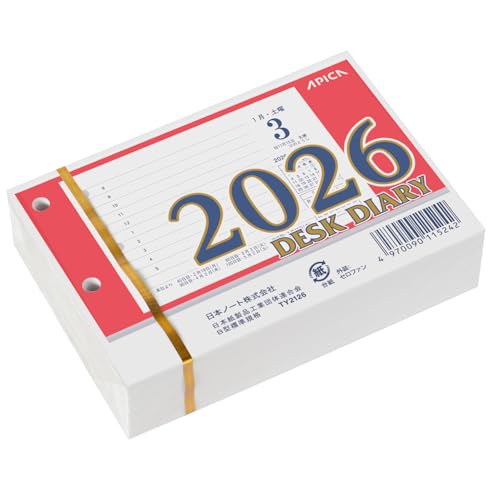 TY2126/-/TY2126・パッケージ個数:1・【本文サイズ】 幅115mm×奥行き80mm・【カレンダー】2025年1月始まり・【内容】 本文12ヶ月(日めくり)・【規格】日本紙製品工業団体連合会:B型標準規格【注意】こちらは替え紙になります。台座は別売りです。・【生産国】日本旧暦、六曜、行事、期日計算に役立つ月日起算表示 替玉のみ 横型 期間2026年1月〜12月 1日1ページ