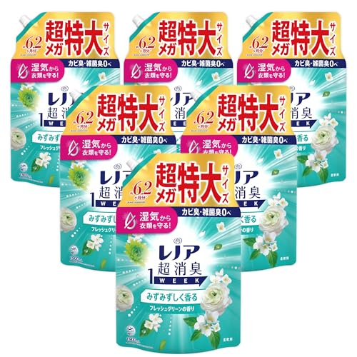 レノア 超消臭1WEEK 柔軟剤 みずみずしく香るフレッシュグリーンの香り 詰め替え 1900mLx6袋 [大容量] [ケース品] 送料無料
