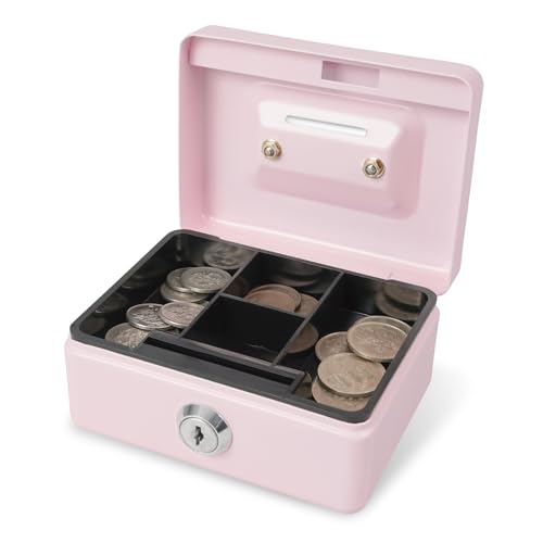 カール事務器(CARL) おこづかいばこ 日本メーカー 金庫型 貯金箱 家庭用 教育 学習 小銭 収納 鍵付き スチール製 A7 ピンク 送料無料